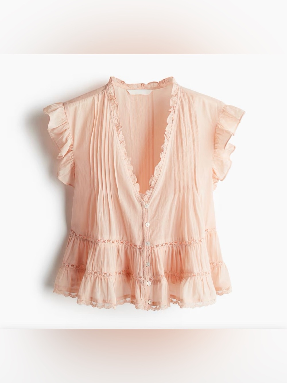H&M Ruffled V-Neck Peplum Blouse - Blush Peachy-Pink; Size XS